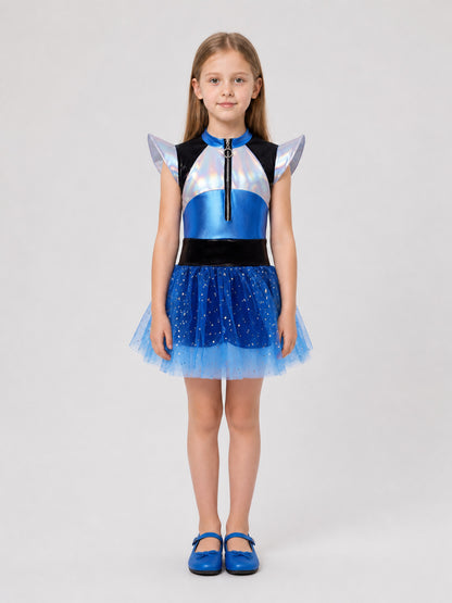 Children’s “Alien Robot” Costume — Top and Skirt on-model view
