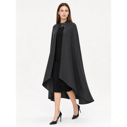 Hooded Cape with Asymmetrical Cut front view