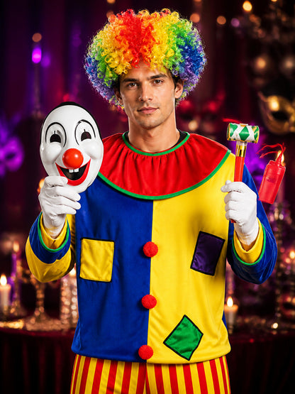 Clown Costume with Wig and Mask for Halloween on-model view