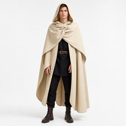 Medieval Hooded Cloak, Pointed Hood Full-Length Draped Cape in Khaki for Cosplay, Fantasy Costumes and Historical-Style Outdoor Outfits