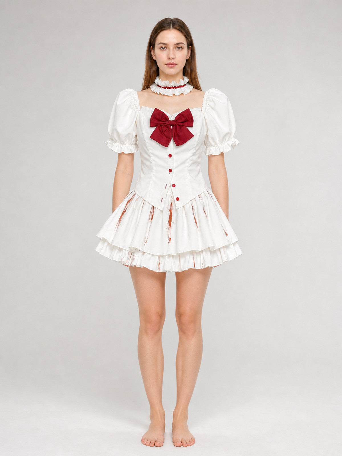 Gothic Cosplay Dress with Bow and Ruffles