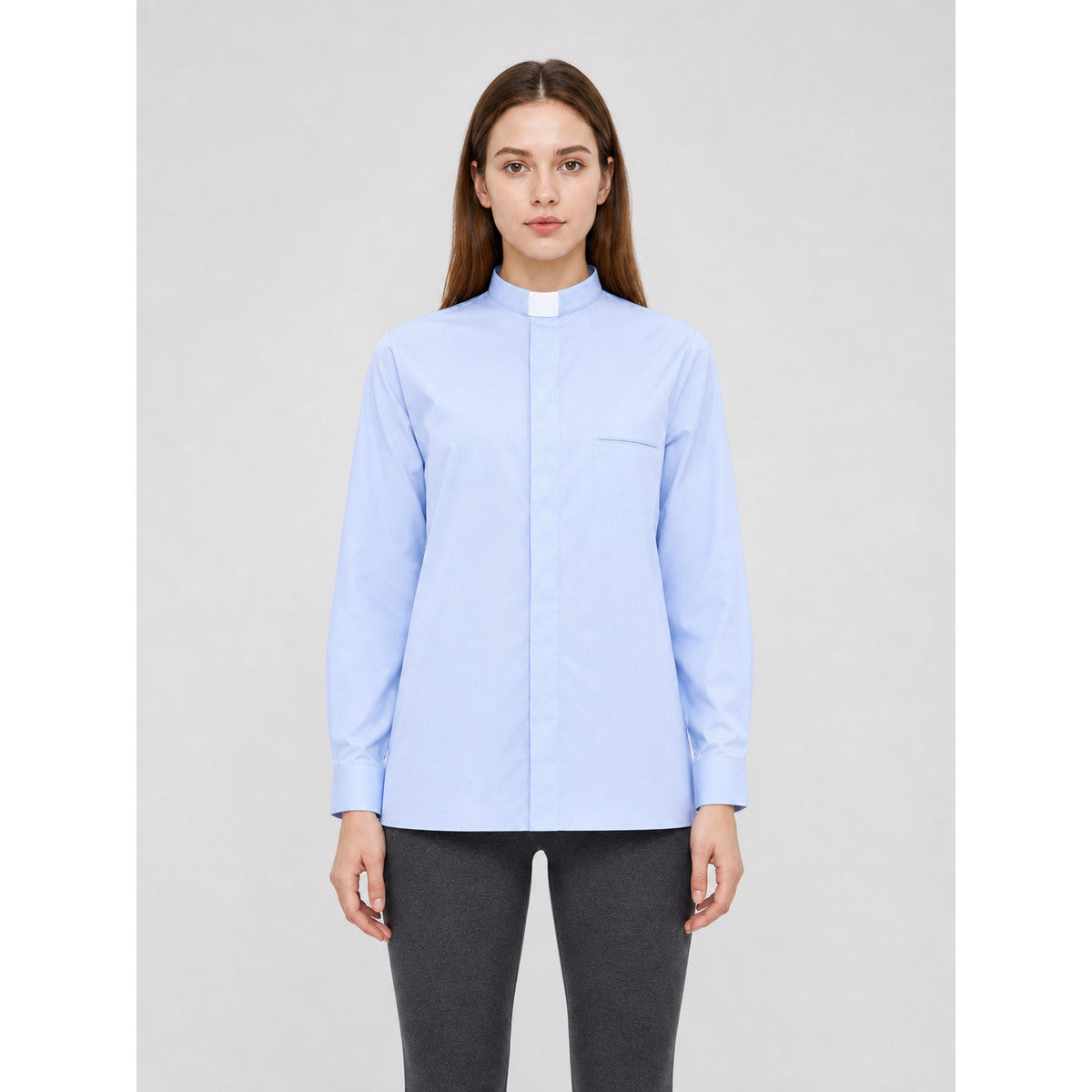 Light Blue Cosplay Shirt with Stand Collar