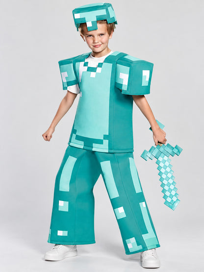 Kids' Pixel-Style Carnival Costume with Helmet