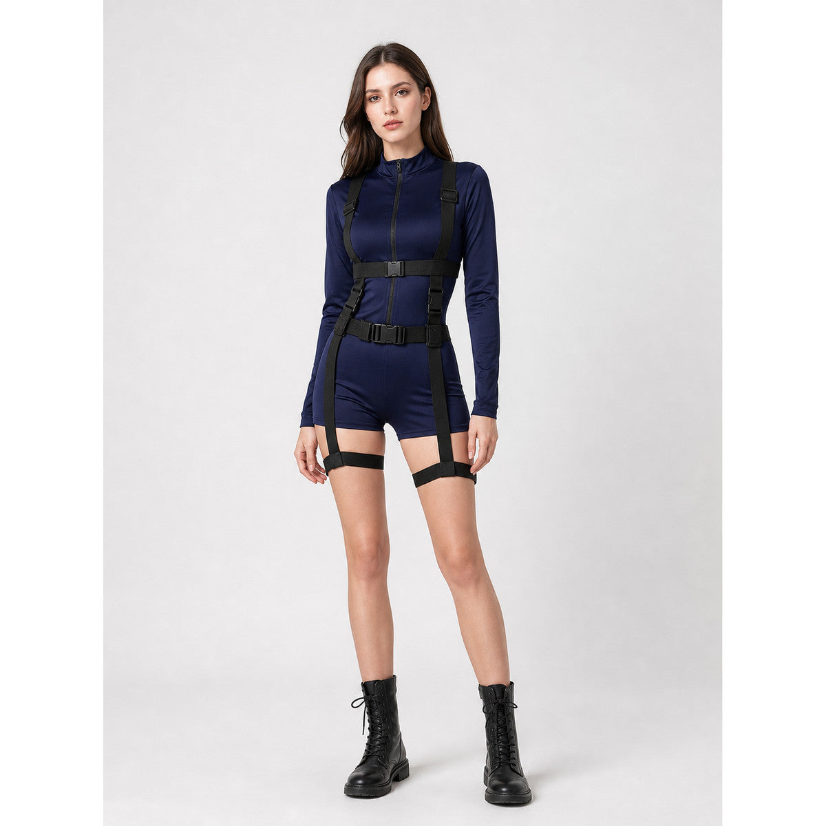 Women's Police Officer Cosplay Bodysuit on-model view