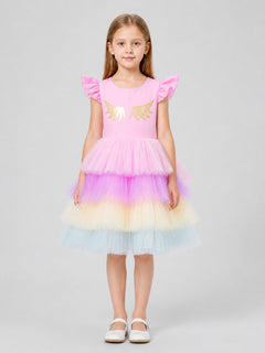 Children's Princess Dress with Rainbow Tulle Skirt