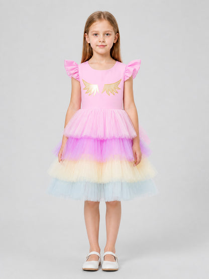 Children's Princess Dress with Rainbow Tulle Skirt on-model view