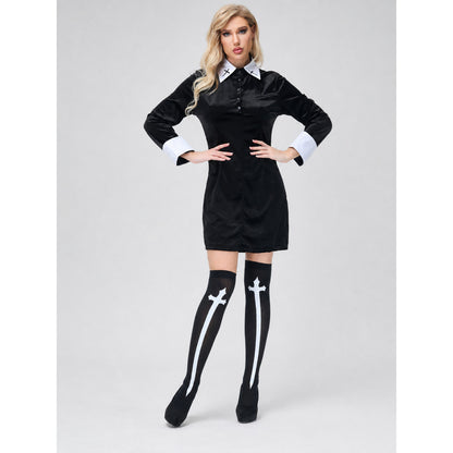 Wednesday Addams Costume: Black Dress with Crosses