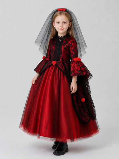Halloween Vampire Princess Dress with Roses and Lace