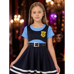 Kids Police Officer Costume Dress with Badge Print and White Stripes