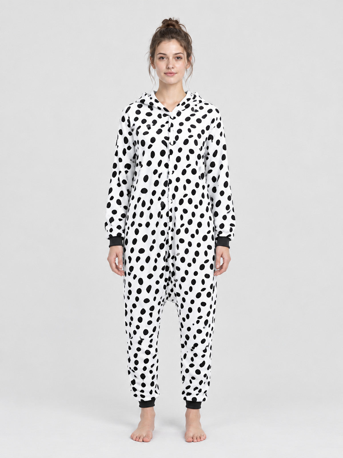 White Kigurumi Pajama with Black Spotted Print