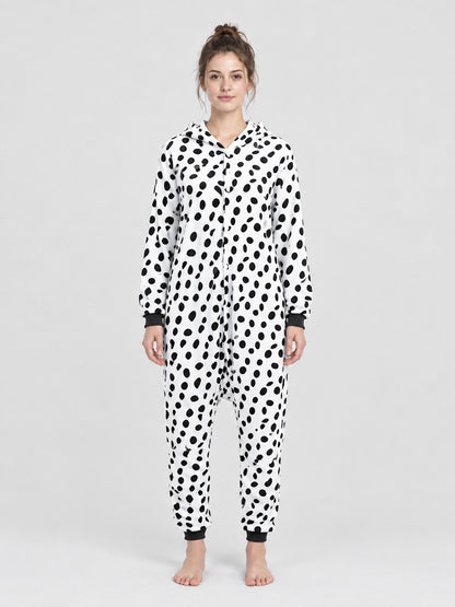 White Kigurumi Pajama with Black Spotted Print