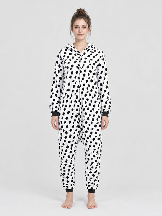 White Kigurumi Pajama with Black Spotted Print