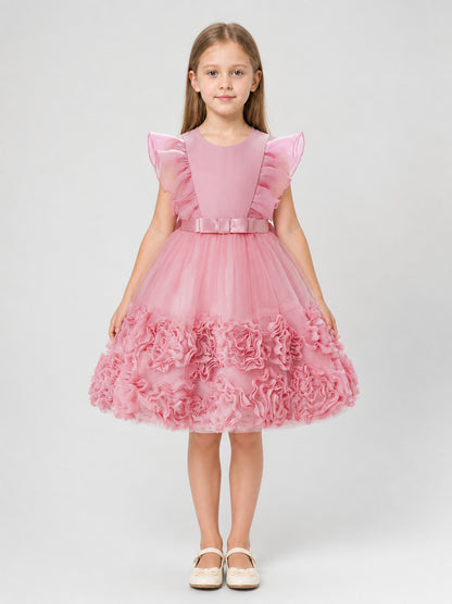 Pink Princess Dress with Tulle Skirt and Bow on-model view