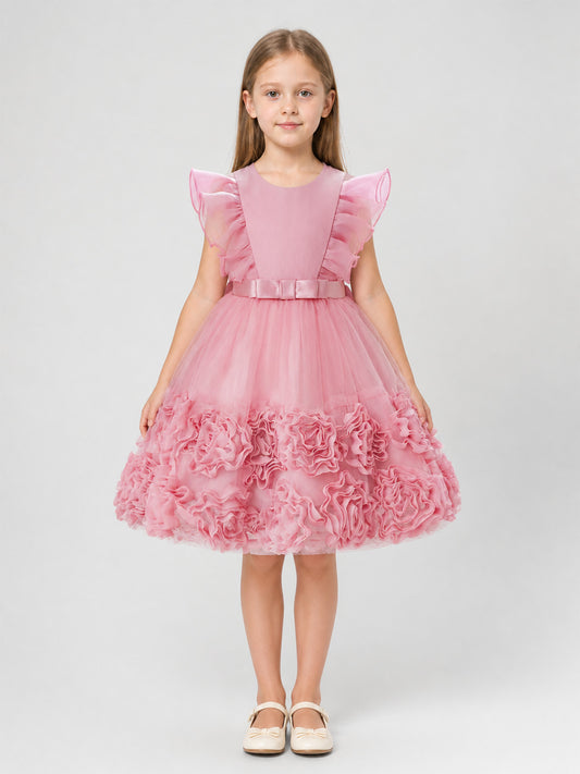 Pink Princess Dress with Tulle Skirt and Bow on-model view