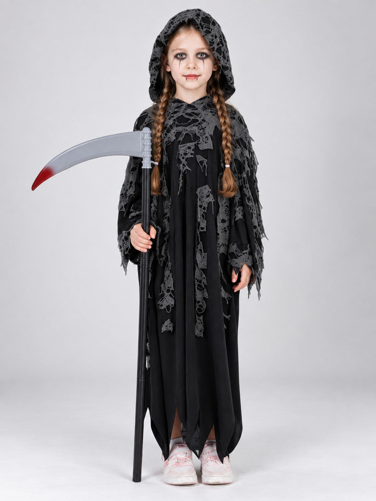 Kids' Vampire Halloween Costume with Hood and Spiderweb