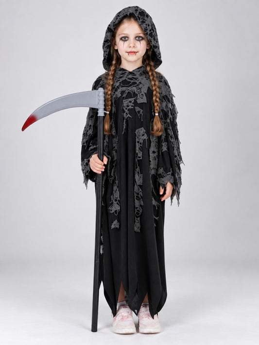 Kids' Vampire Halloween Costume with Hood and Spiderweb