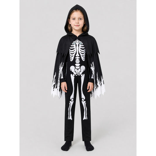 Glowing Skeleton Costume with Hood for Halloween on-model view