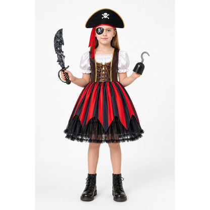 Pirate Costume with Red-and-Black Skirt and Hat main product view