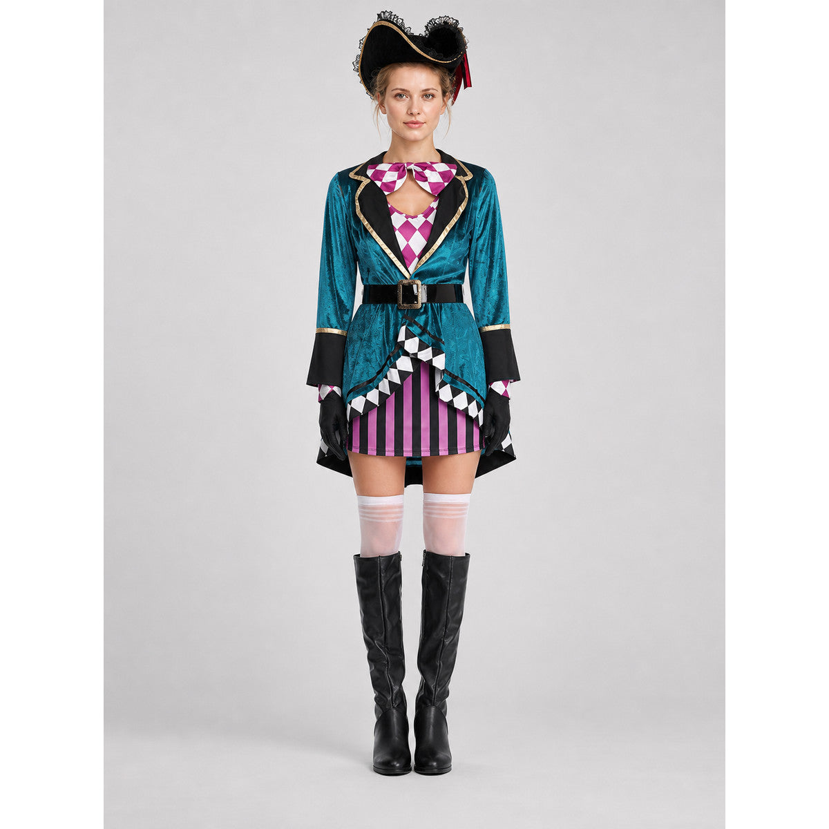 Halloween Pirate Costume with Skirt and Hat, S-XXL
