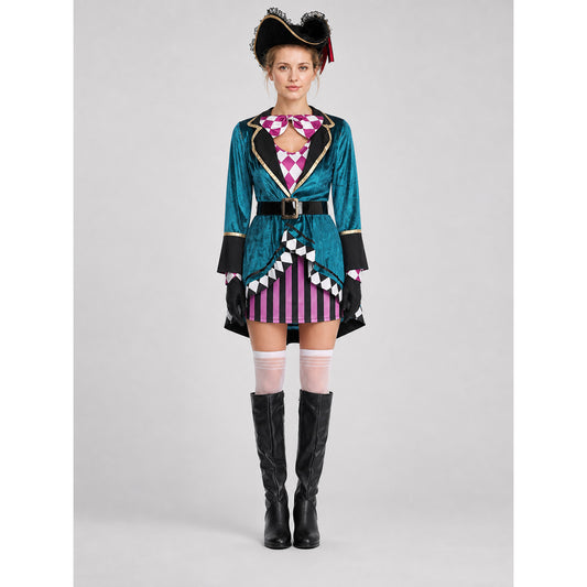 Halloween Pirate Costume with Skirt and Hat, S-XXL on-model view