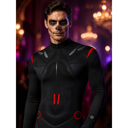 Sci-Fi Armor Bodysuit Costume, Black with Red Trim, Full Body Jumpsuit for on-model view