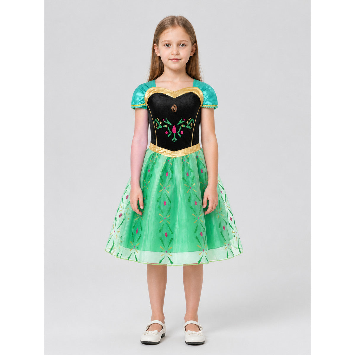 Girls' Elsa and Anna Princess Dress with Full Skirt on-model view