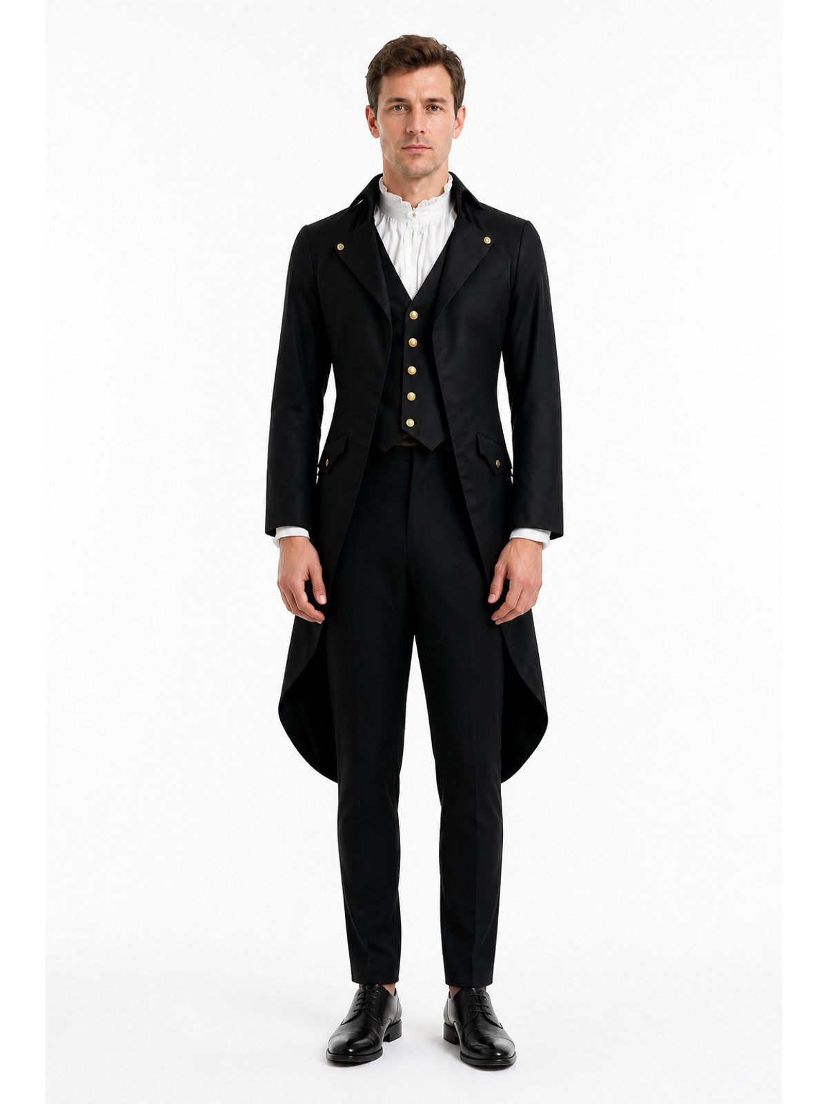 Men's Medieval Long Tailcoat with Gold-Tone Buttons