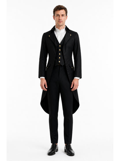 Men's Medieval Long Tailcoat with Gold-Tone Buttons