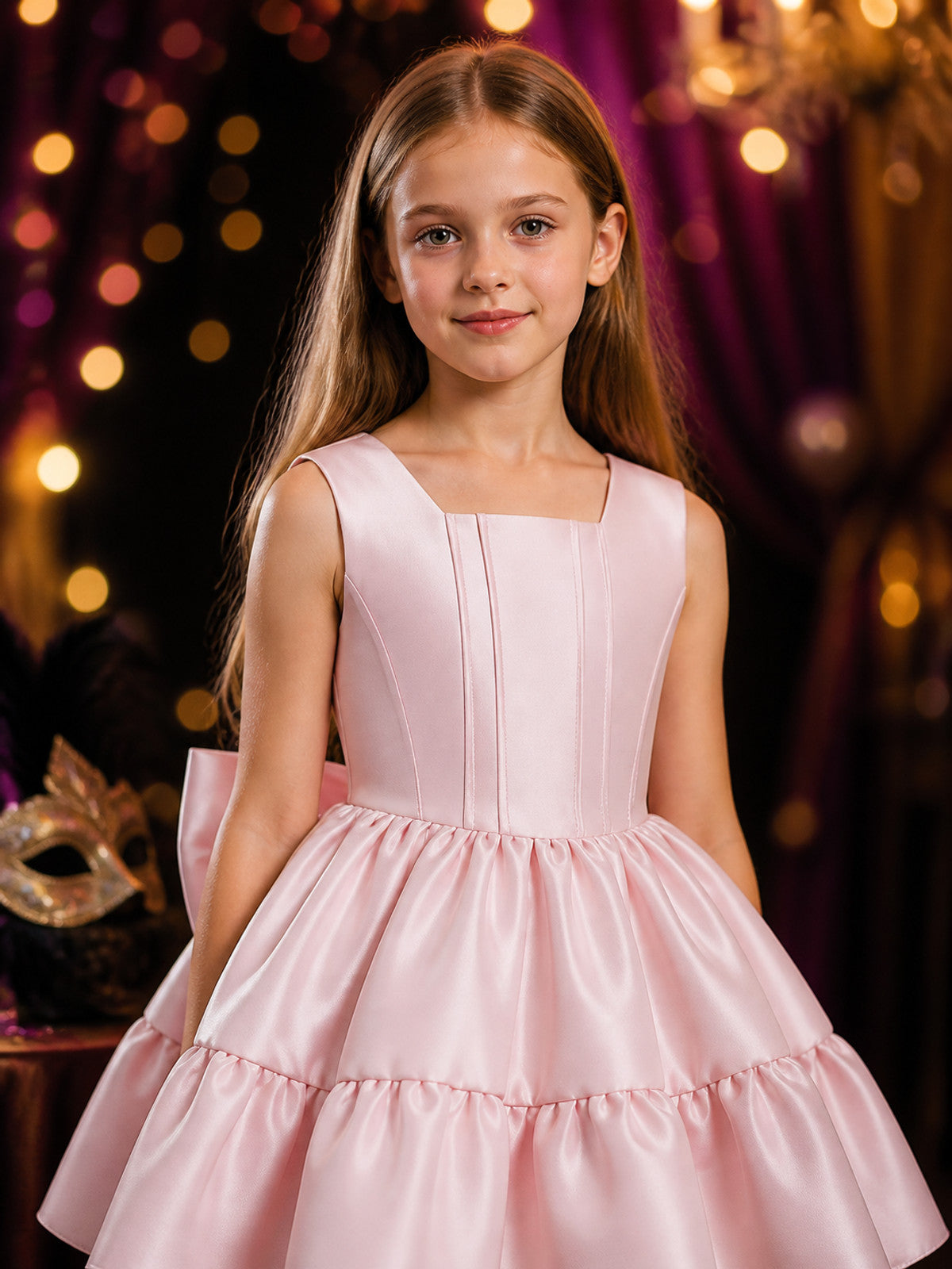 Baby Girls' Dusty Pink Princess Dress, Sleeveless Tiered Ruffle Flower Girl Gown on-model view