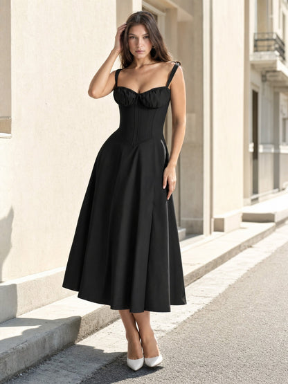 Women's black spaghetti-strap dress with a sweetheart neckline main product view