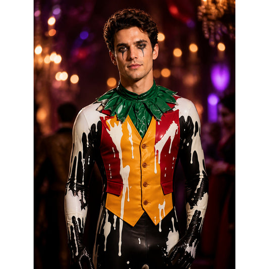 Unisex Horror Clown Blood Splatter Jumpsuit Stretch Halloween Costume on-model view