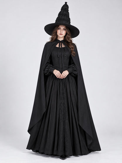 Gothic Black Costume with Dress, Cape, and Hat