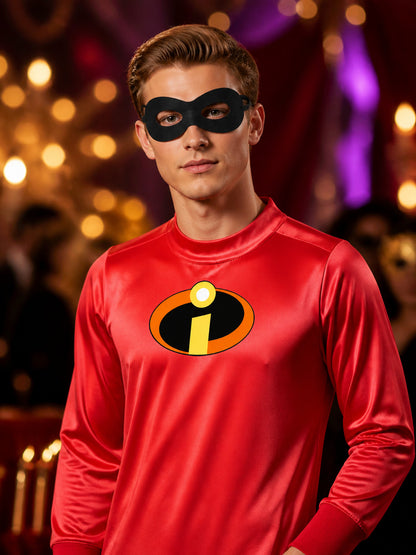 Kids' Superhero Jumpsuit Costume with Eye Mask - Red Unitard for Halloween on-model view