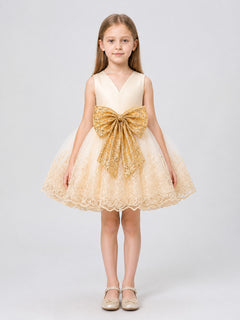 Girls' Party Tutu Dress with Gold Bow
