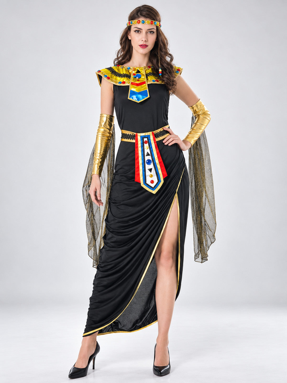 Egyptian Carnival Costume with Collar and Belt on-model view