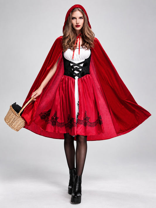 Carnival Costume for Cosplay with Red Cape and Lacing