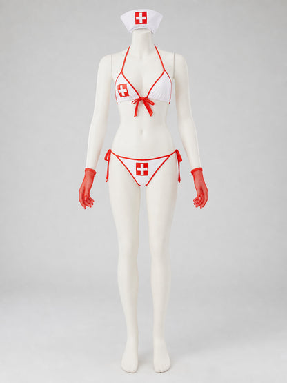 Nurse Cosplay Bikini Swimsuit with Cross front view