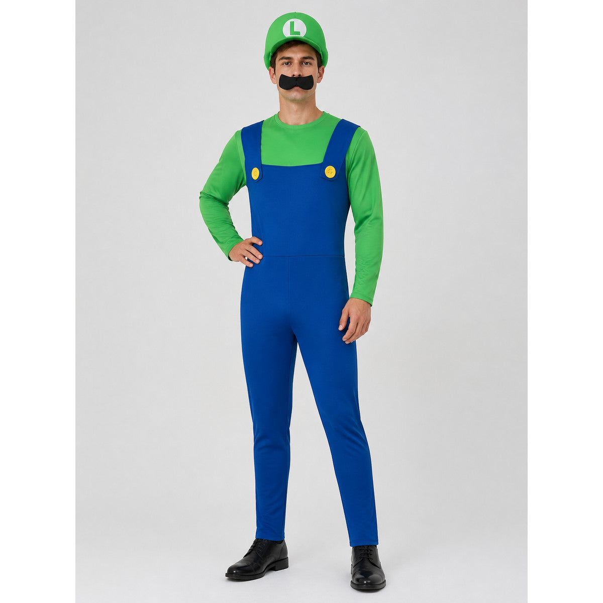 Luigi Costume Jumpsuit with Hat and Mustache for Halloween
