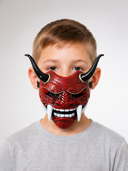 Red Carnival Mask with Horns and Fangs main product view