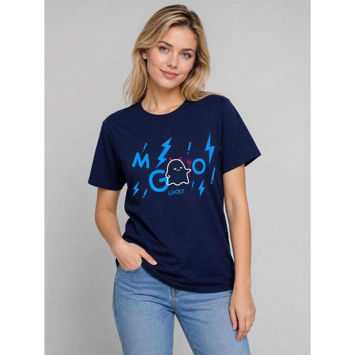 Dark Blue Halloween Graphic T-Shirt on-model view