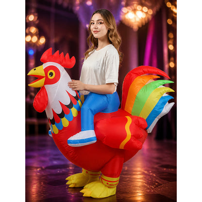 Adult Inflatable Rooster Costume, Colorful Halloween Party Outfit on-model view