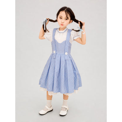 Cosplay Dress with Apron, White-and-Blue Check Pattern