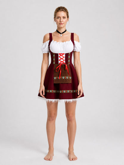 Carnival Cosplay Dress with Apron and Fringe on-model view