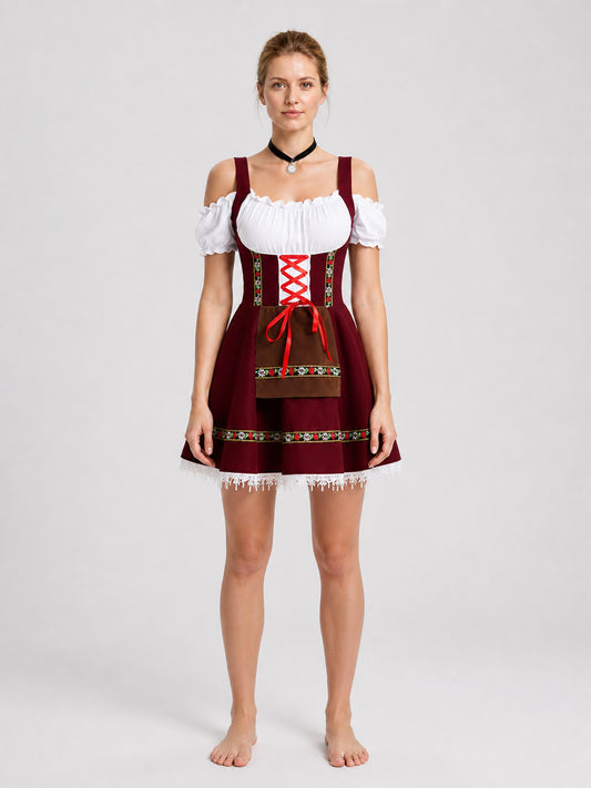 Carnival Cosplay Dress with Apron and Fringe on-model view
