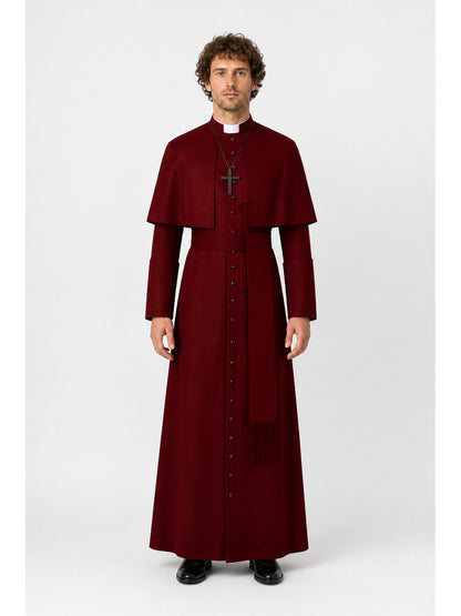 Burgundy Button-Front Capelet Dress for Cosplay