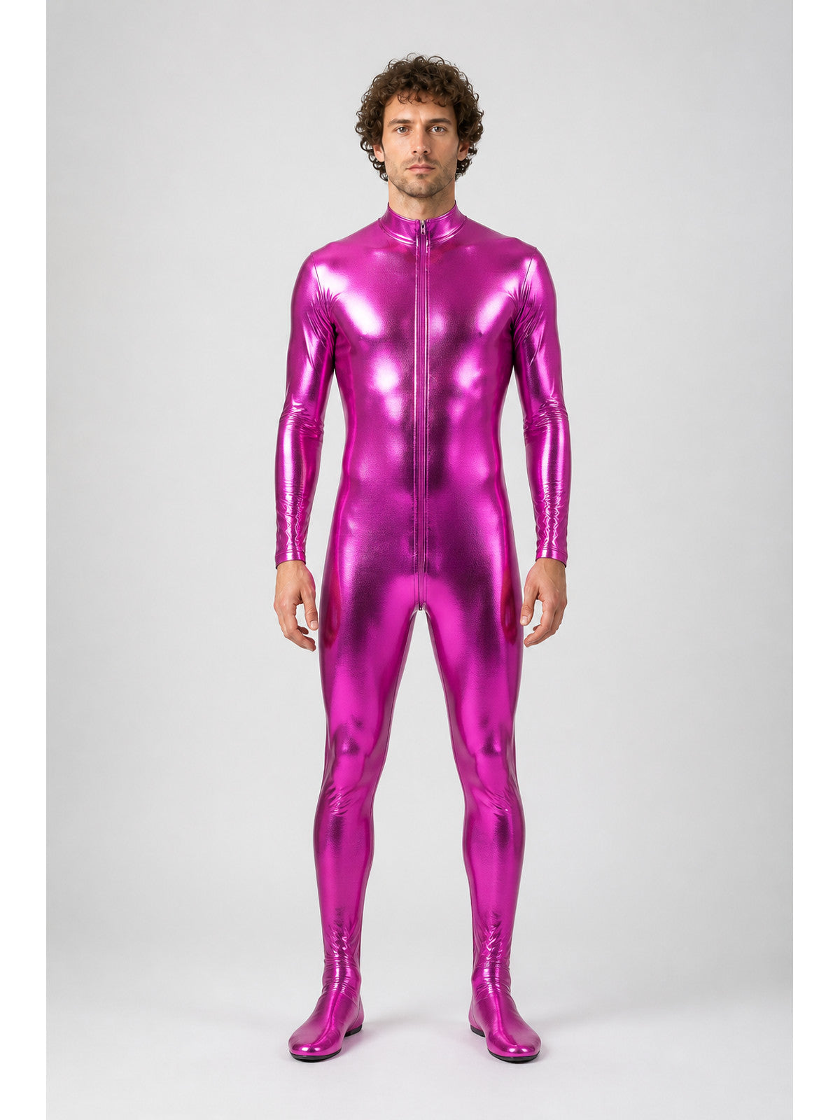 Glossy Fitted Stage Jumpsuit with Zipper main product view