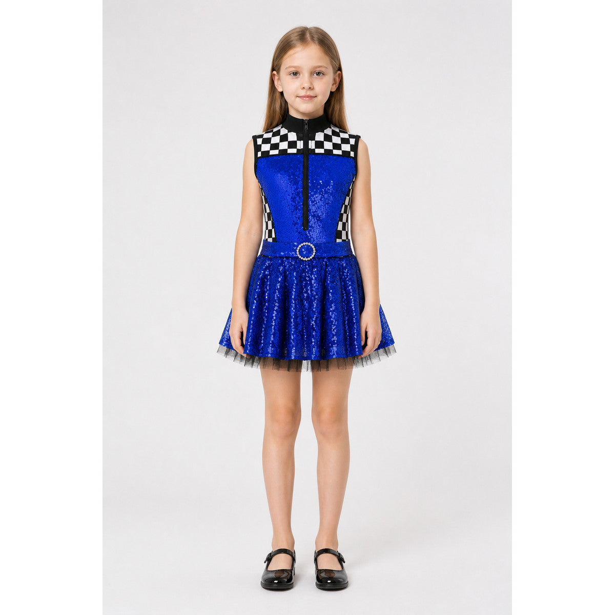 Sleeveless Dress with Checkerboard Pattern and Sequins main product view