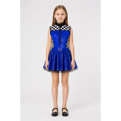 Sleeveless Dress with Checkerboard Pattern and Sequins main product view