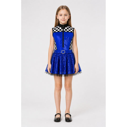 Sleeveless Dress with Checkerboard Pattern and Sequins main product view
