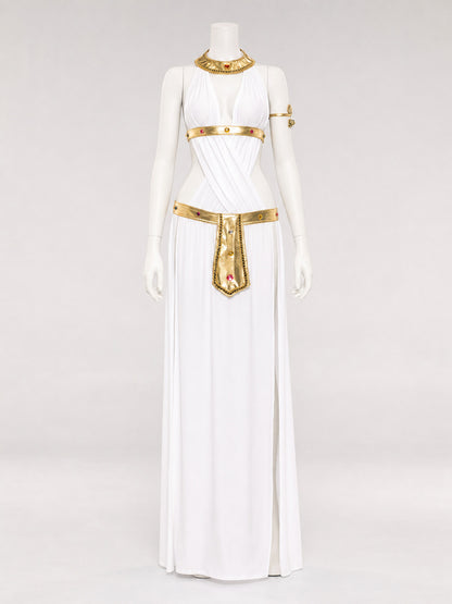 White Cleopatra Costume with Gold Decor for Cosplay main product view